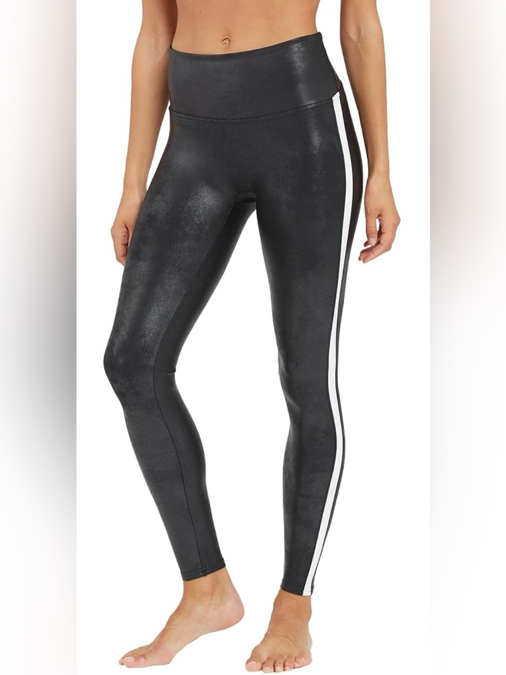 Spanx Black High-Waist Leggings with White Side Stripe - Women